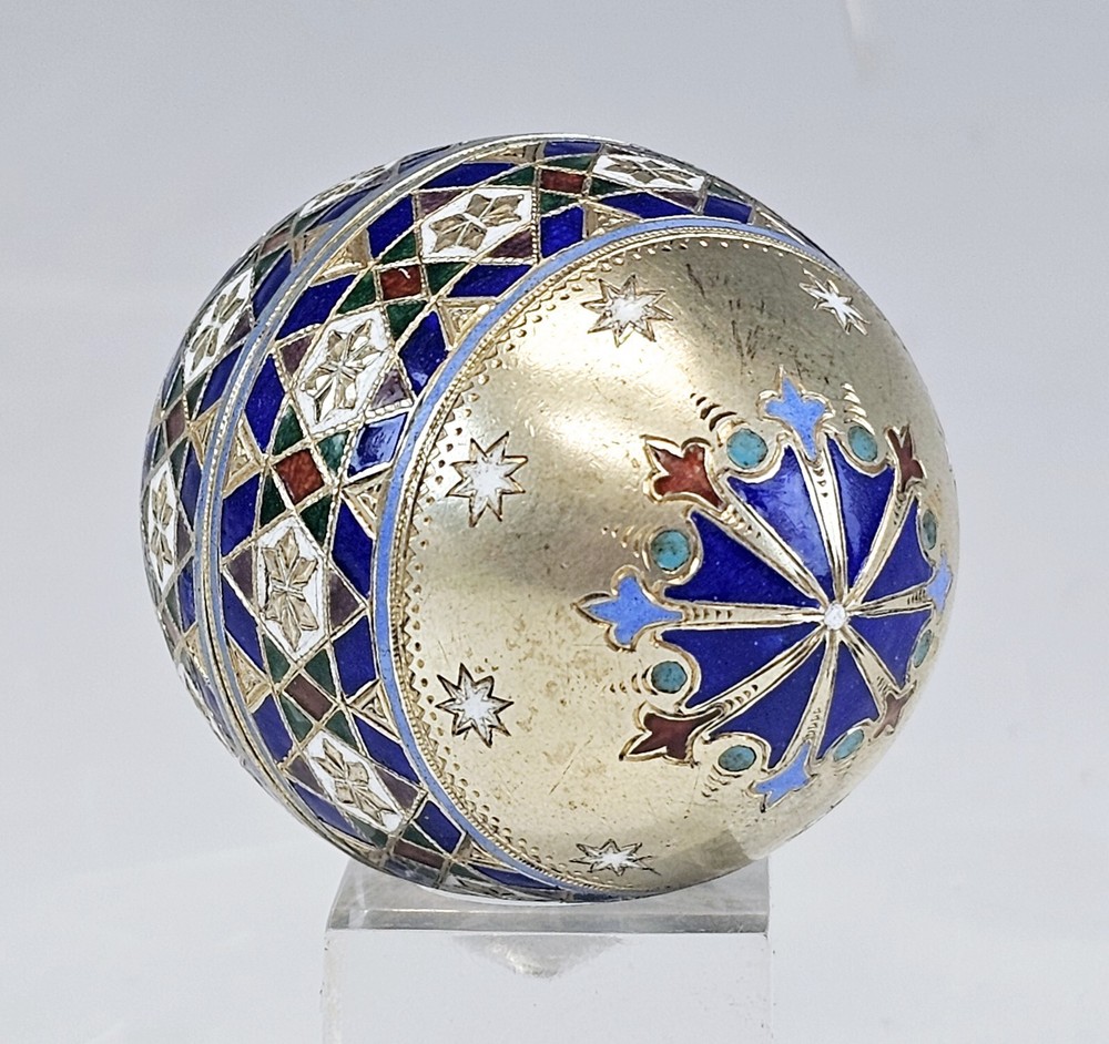 Fine 19C Russian Silver Champleve Enamel Easter Egg