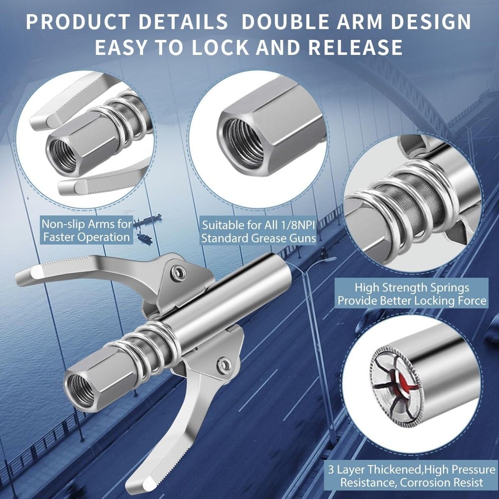 Grease Gun Coupler, Quick Locking Grease Gun Tip, 6 Thickened Jaws Locking, High