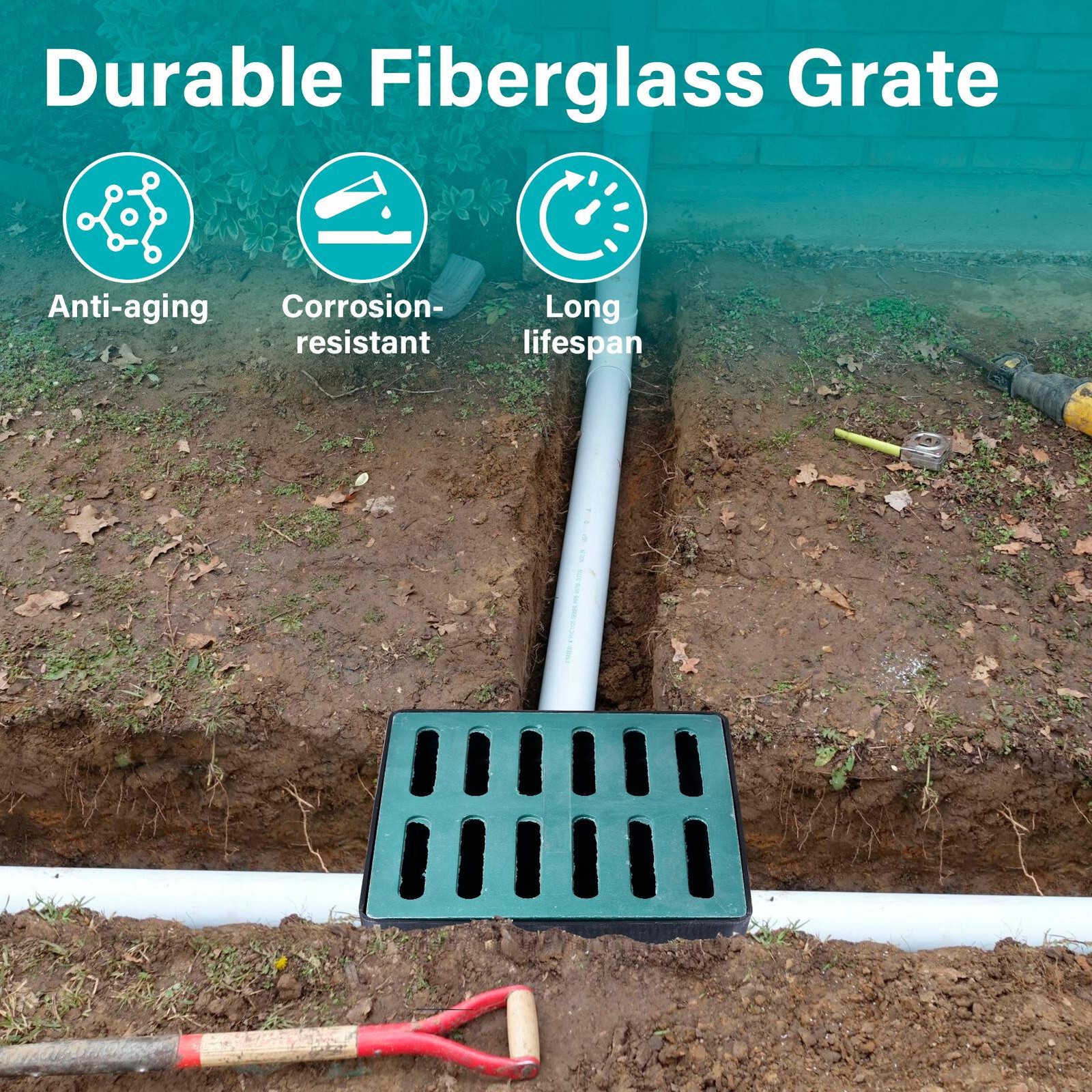 17x17in Catch Basin For Drainage With Fiber Glass Grate Debris Basket Drainage