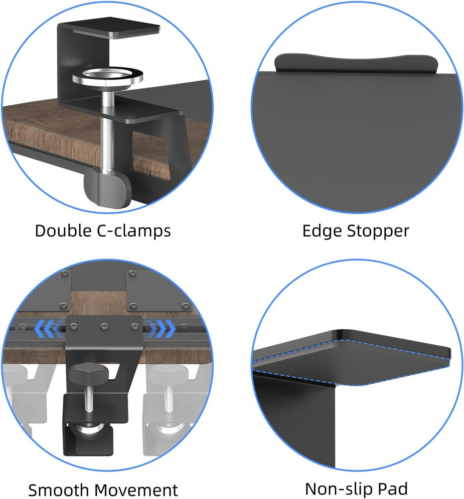 Keyboard Tray under Desk Pull Out with C Clamp Mount, Computer Keyboard & Mouse