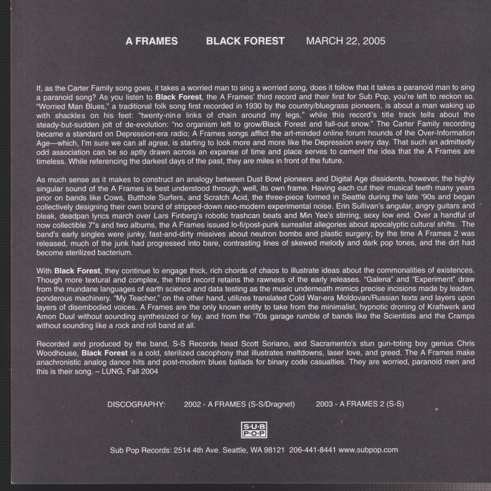 a frames Black Forest press kit 2005 sub pop