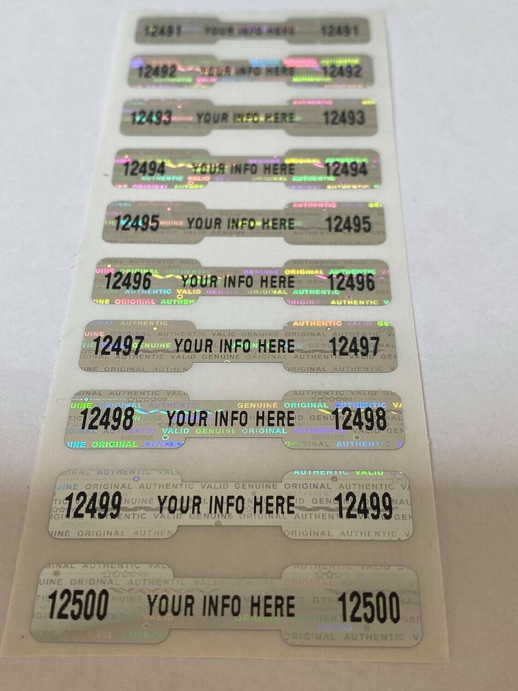 100 CUSTOM PRINTED TAMPER EVIDENT HOLOGRAM DOGBONE SECURITY VOID LABELS