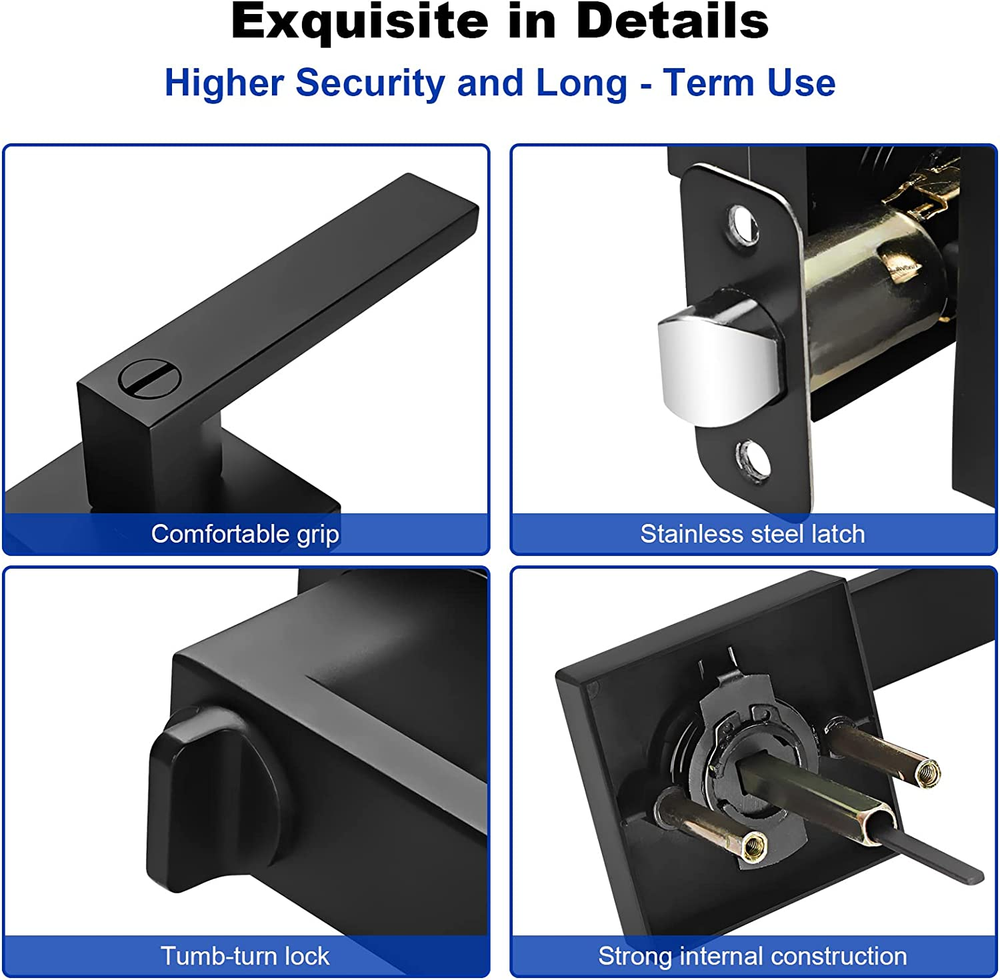 6-Pack Matte Black Door Handle Heavy Duty Door Locks Keyless Interior Door Knobs