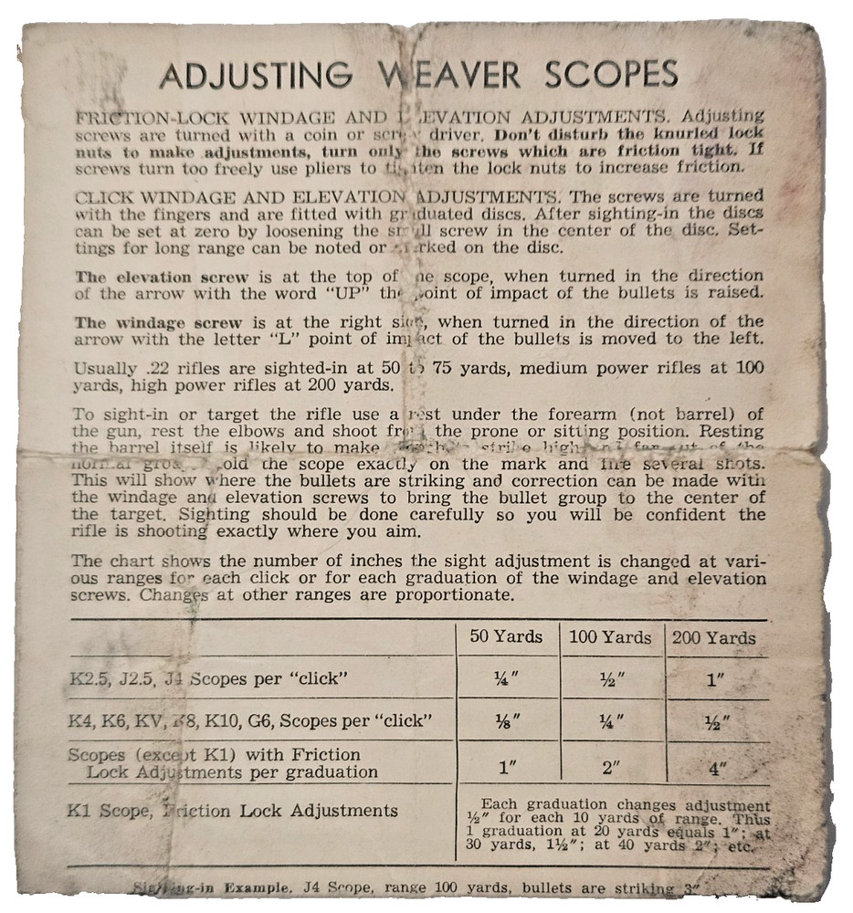 Adjusting Weaver Scopes Instruction brochure