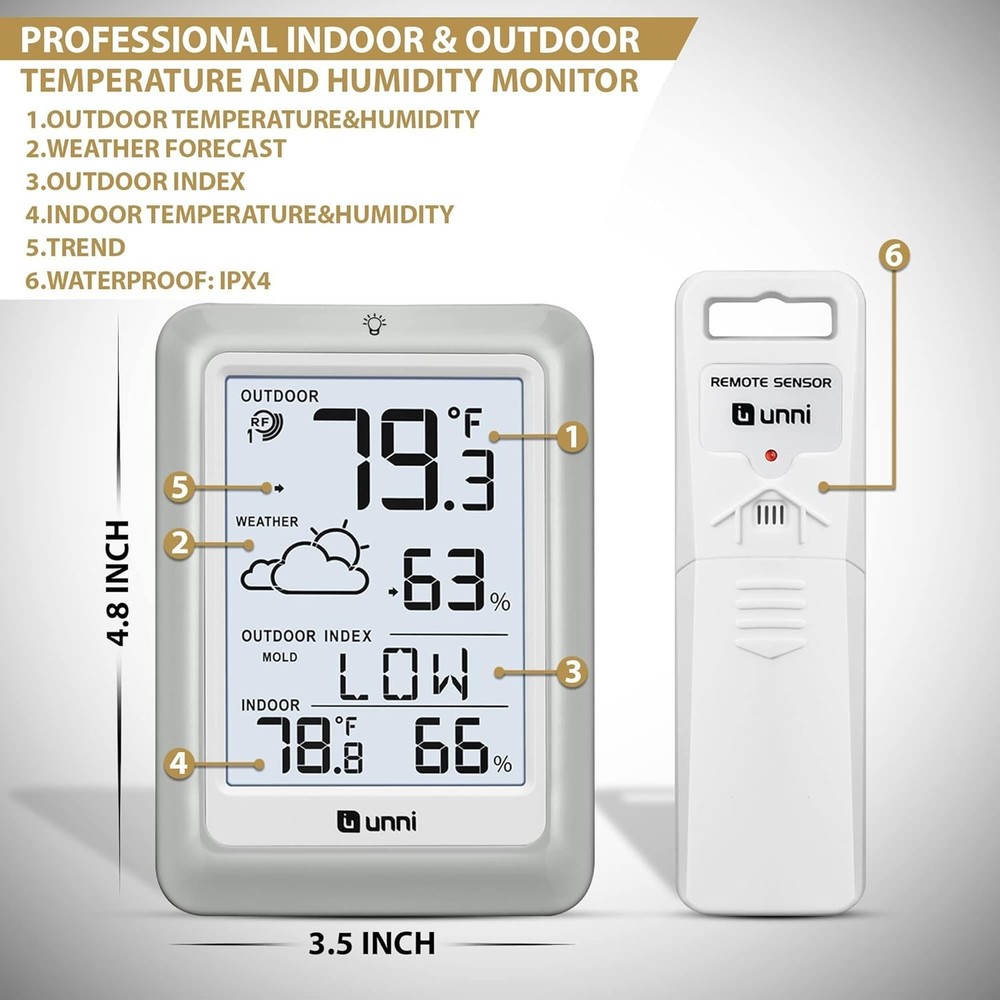 High-Precision Wireless Weather Station with Remote Sensor & Backlight Display