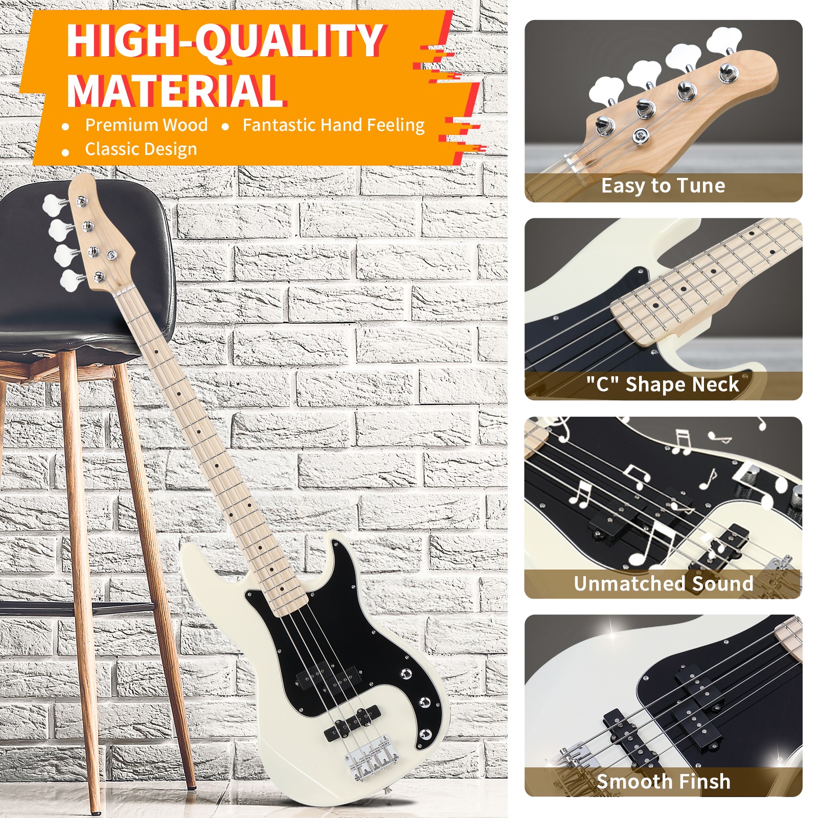 Ktaxon 46in Full Size Electric KP Bass Guitar Basswood for Student Portable Bag