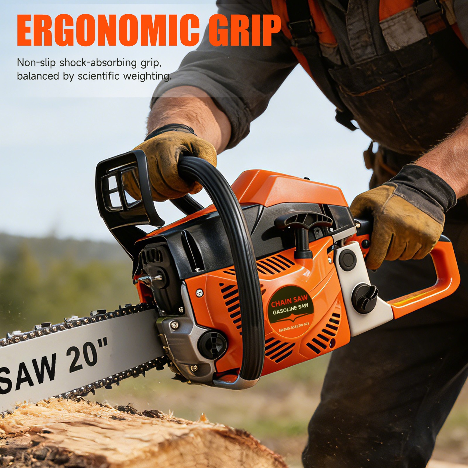 62cc Gas Powered Chainsaw with 20'' Guide Bar Saw Chain 2-Stroke Engine Cut Wood