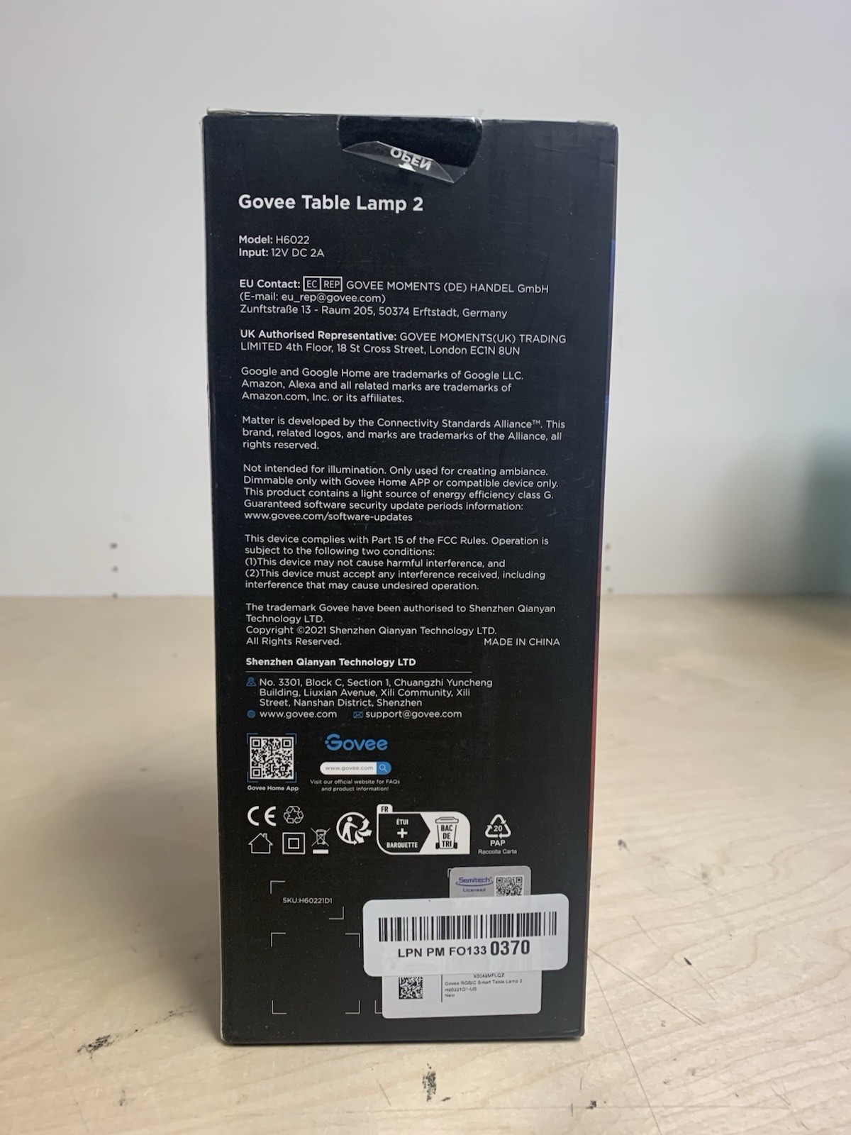 Govee Smart Table Lamp 2 (Model H6022) RGBICWW Used