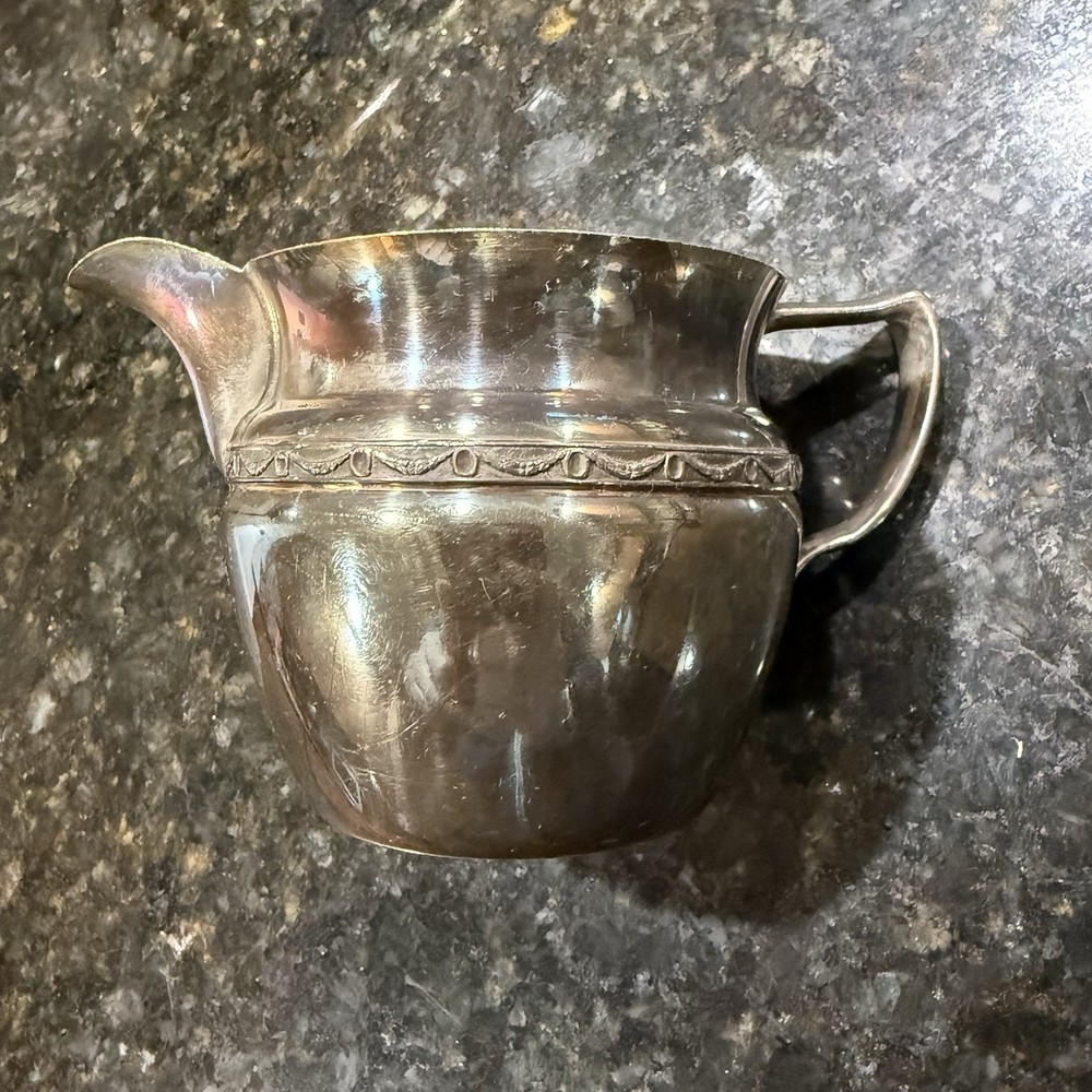 Antique Poole Silver Co EPNS Cream & Sugar set Adam Silverplated Monogrammed “T”