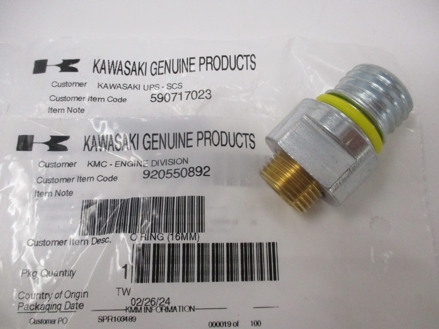 Genuine Kawasaki 59071-7023 Oil Drain Adaptor w Plug O-Ring FR600V FR651V FR691V