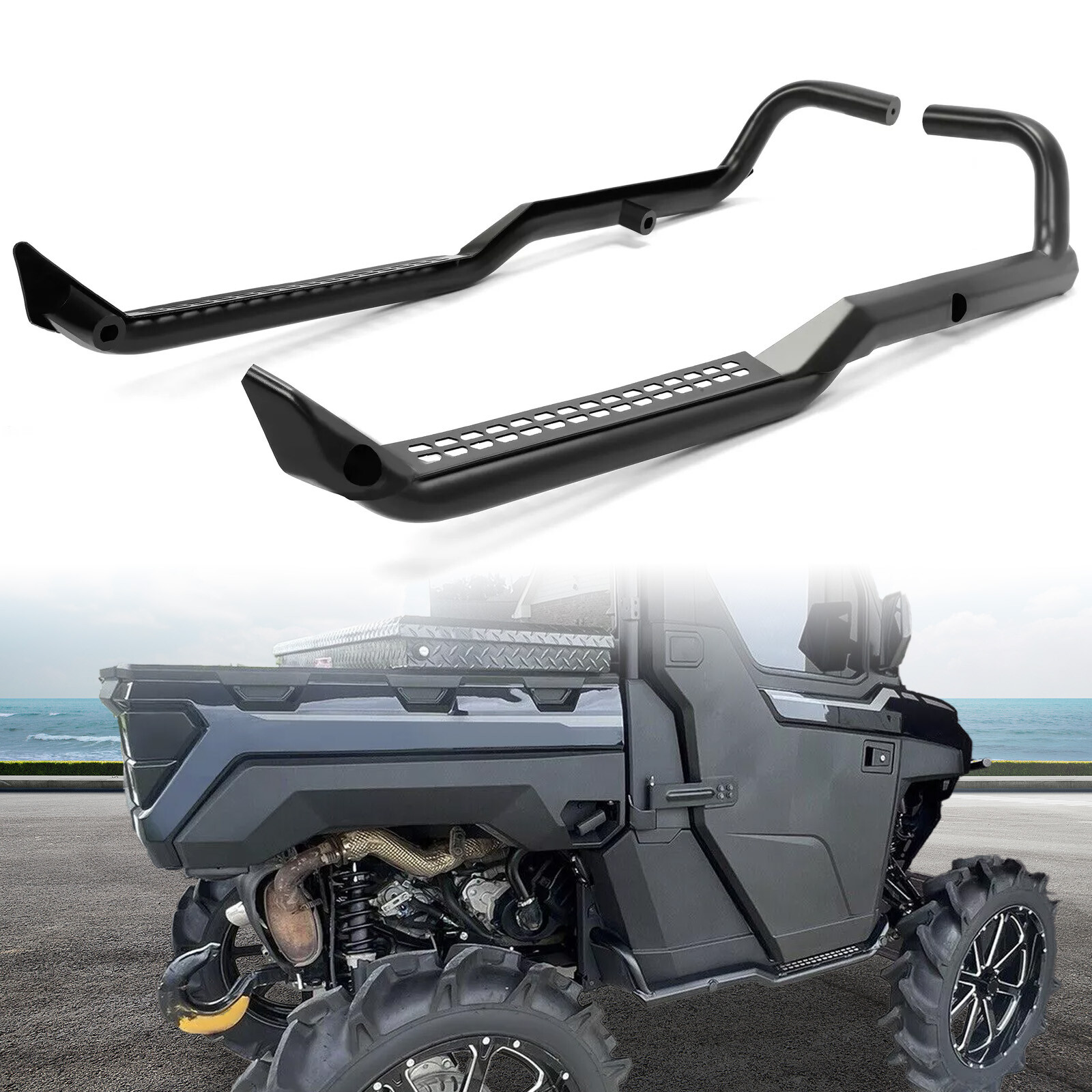 For Polaris Ranger XP 1000 2018-2023 Rock Sliders Side Steps Nerf Bar W/ Step