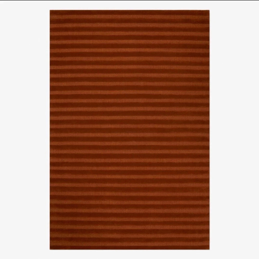 Hand Tufted Wool Area Rug 8x10 9x12 ft - Nordic Knots Striped Burgundy Area Rug