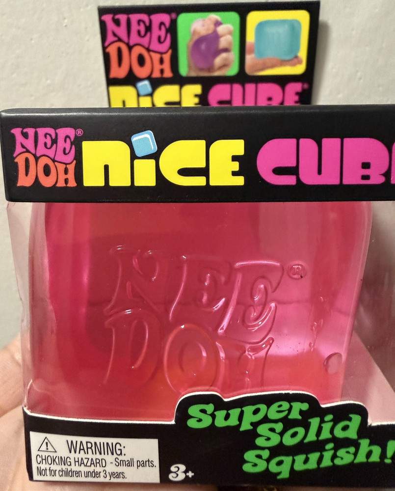 Nee Doh Nice Cube Super Solid Squish Pink Sensory Squeeze Toy