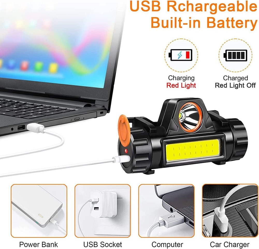 COB LED Headlamp USB Rechargeable Waterproof Headlight Head Light Flashlight US
