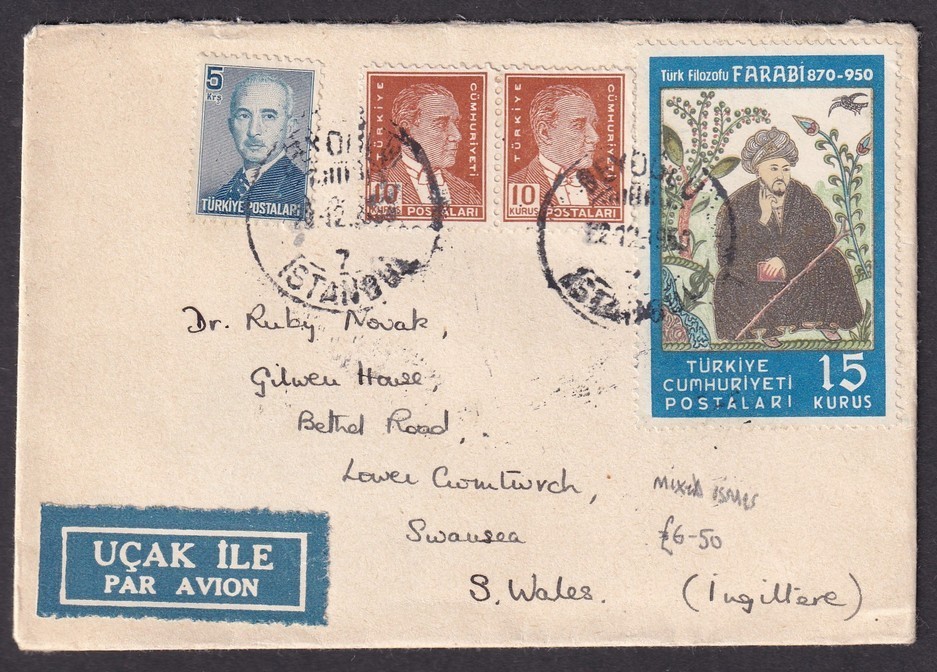Turkey 1950 cover to Wales