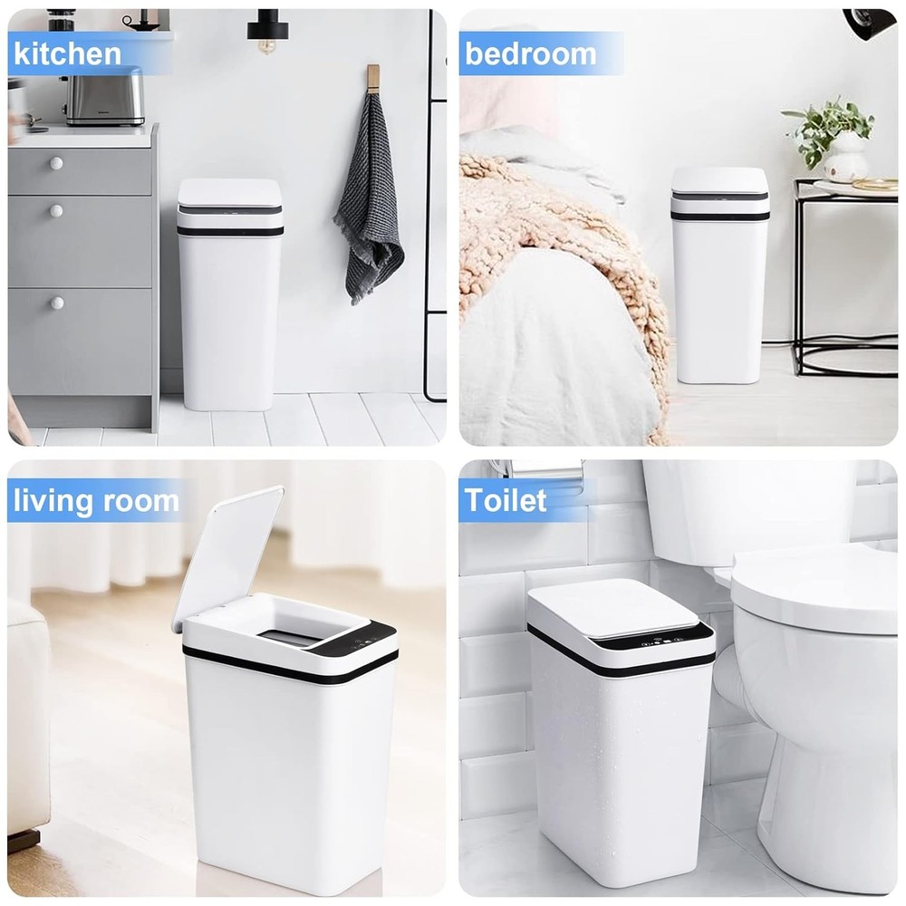 Bathroom Smart Touchless Trash Can 2.2 Gallon Automatic White