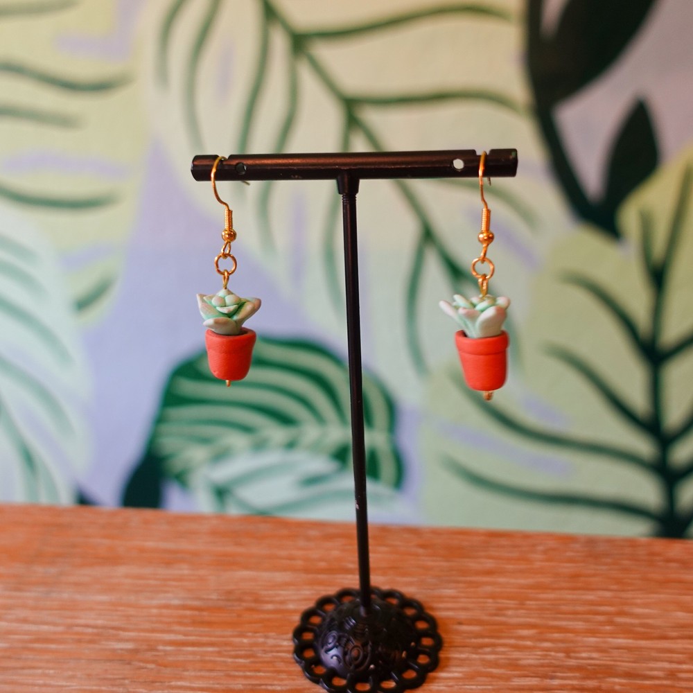 Handmade Succulent Botanical Polymer Clay Fish Hook Earrings