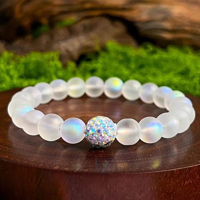 Delicate 8mm Glowing Moonstone Healing Reiki Crystal Stone Handmade Bracelet