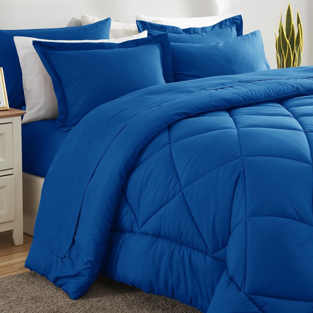 CozyLux King Size Comforter Set Classic Blue - 7 Pieces King,