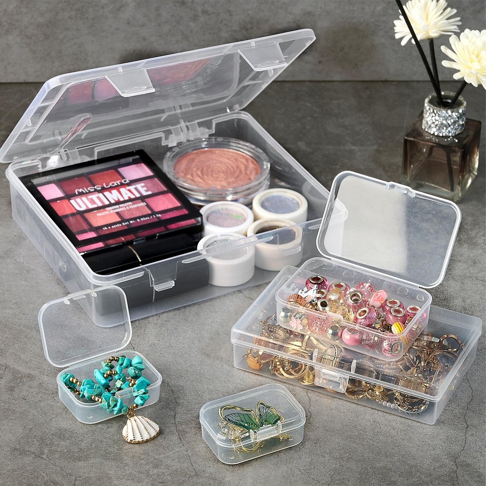 7 Pack Mixed Sizes Rectangular Mini Plastic Containers Clear Plastic Storage ...