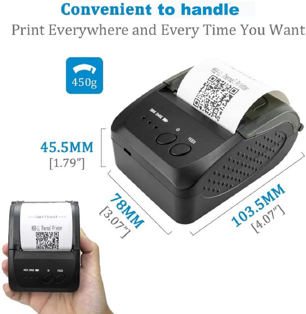 Bluetooth Receipt Printer, 58Mm Mini Thermal POS Printer Portable Personal Bill