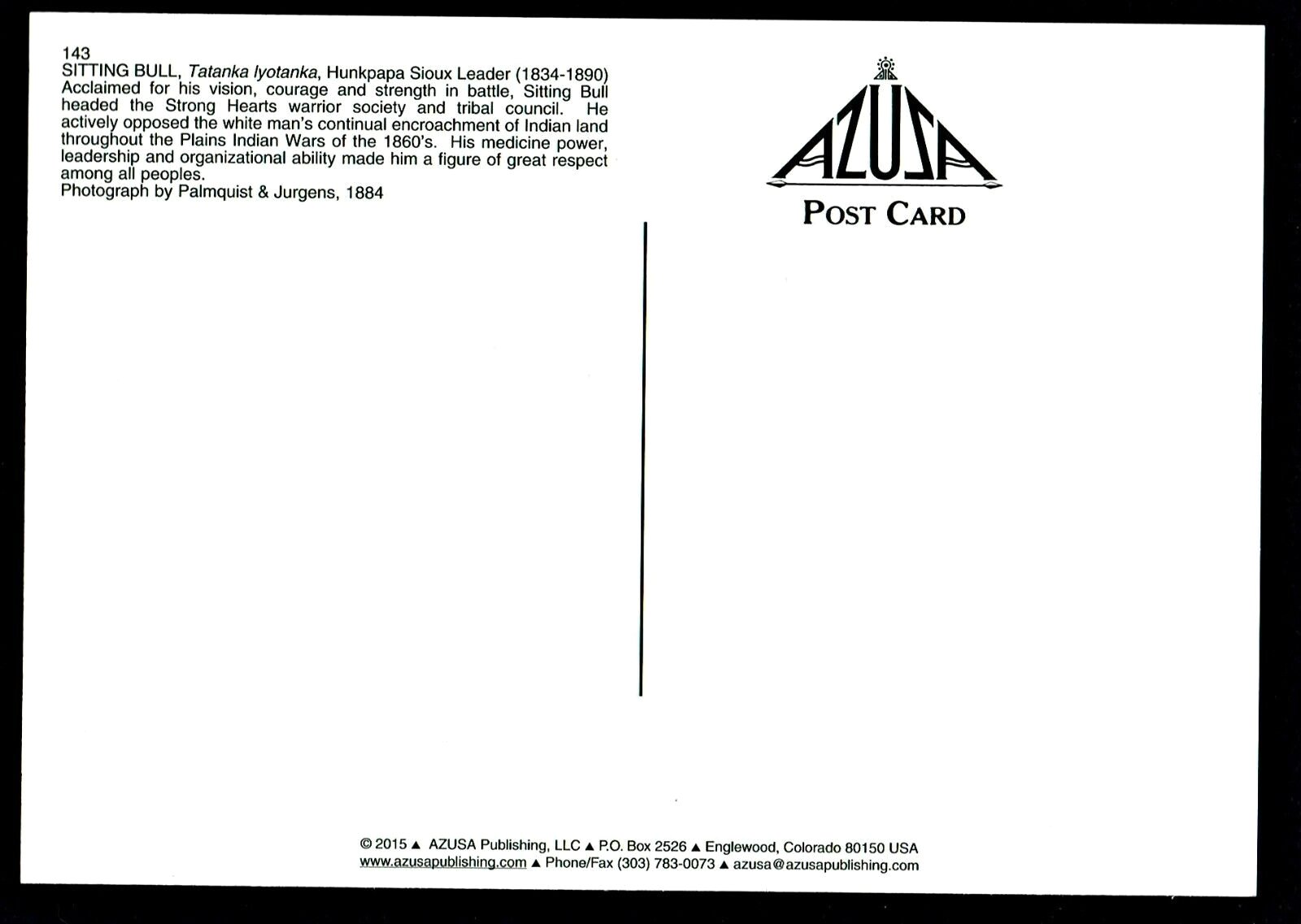 ⫸ 954 Postcard Sitting Bull Sioux Native American Little Big Horn Photo 1884 New