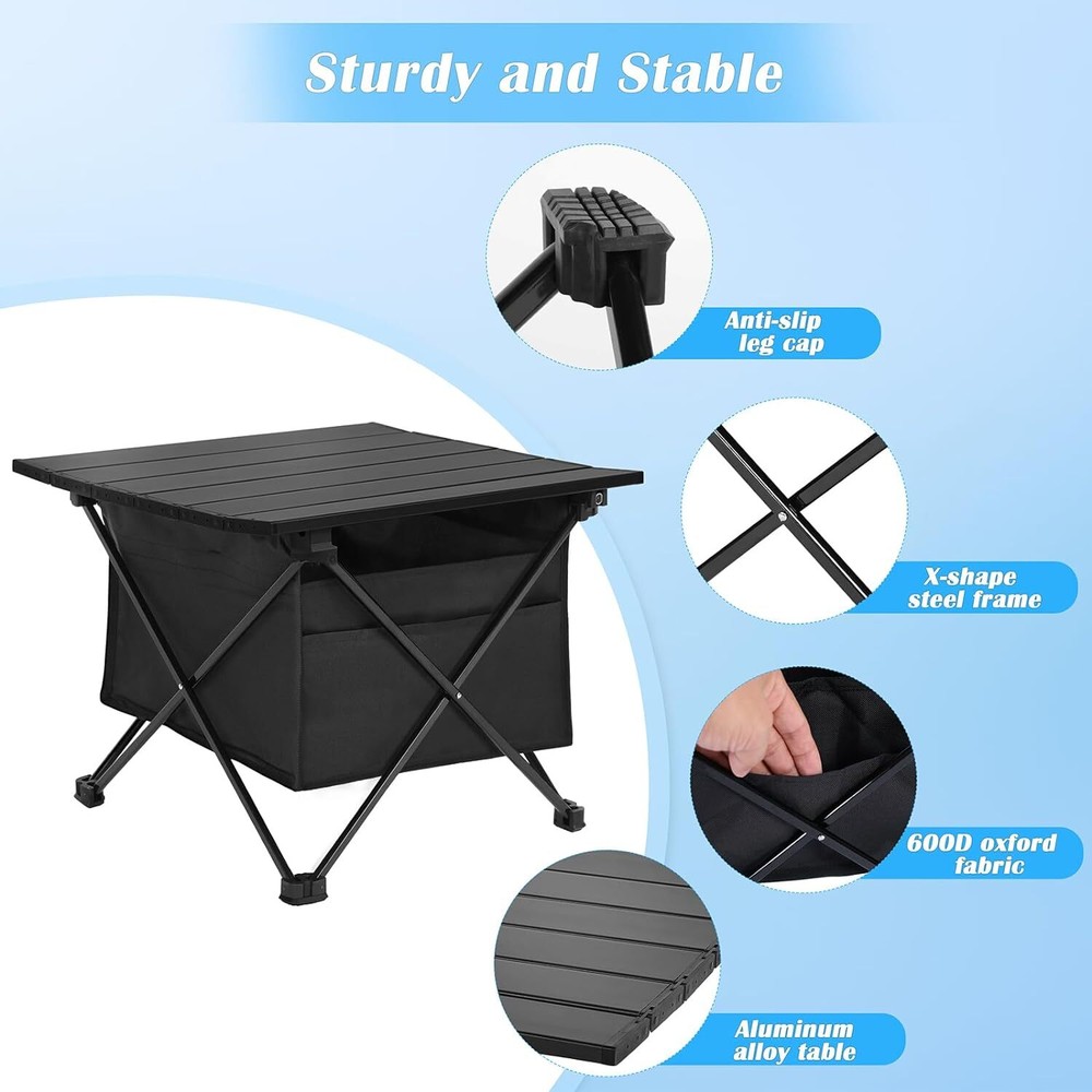 Foldable, Small Folding Table Portable with High-Capacity Small, Black