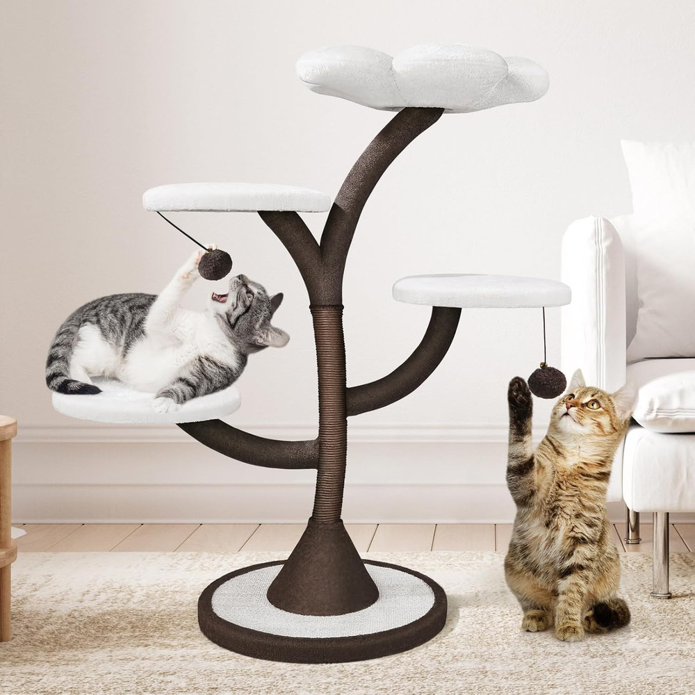 Stylish Multi-Level Cat Tree with Scratching Post for Large Indoor Cats