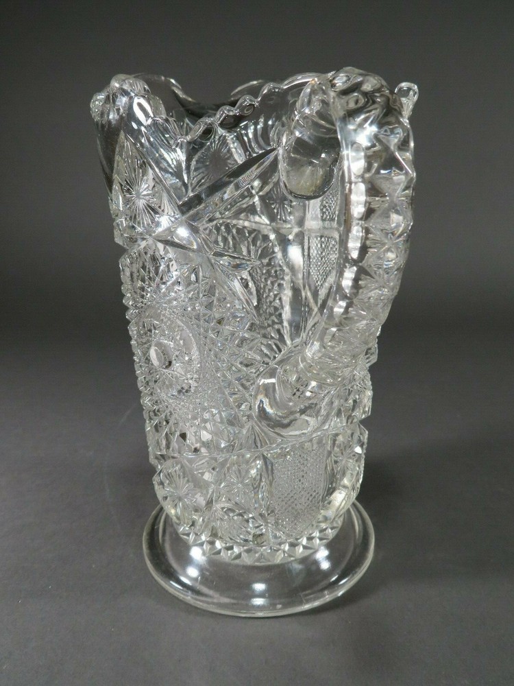 Heavy Pressed Glass Crystal Handled Pitcher