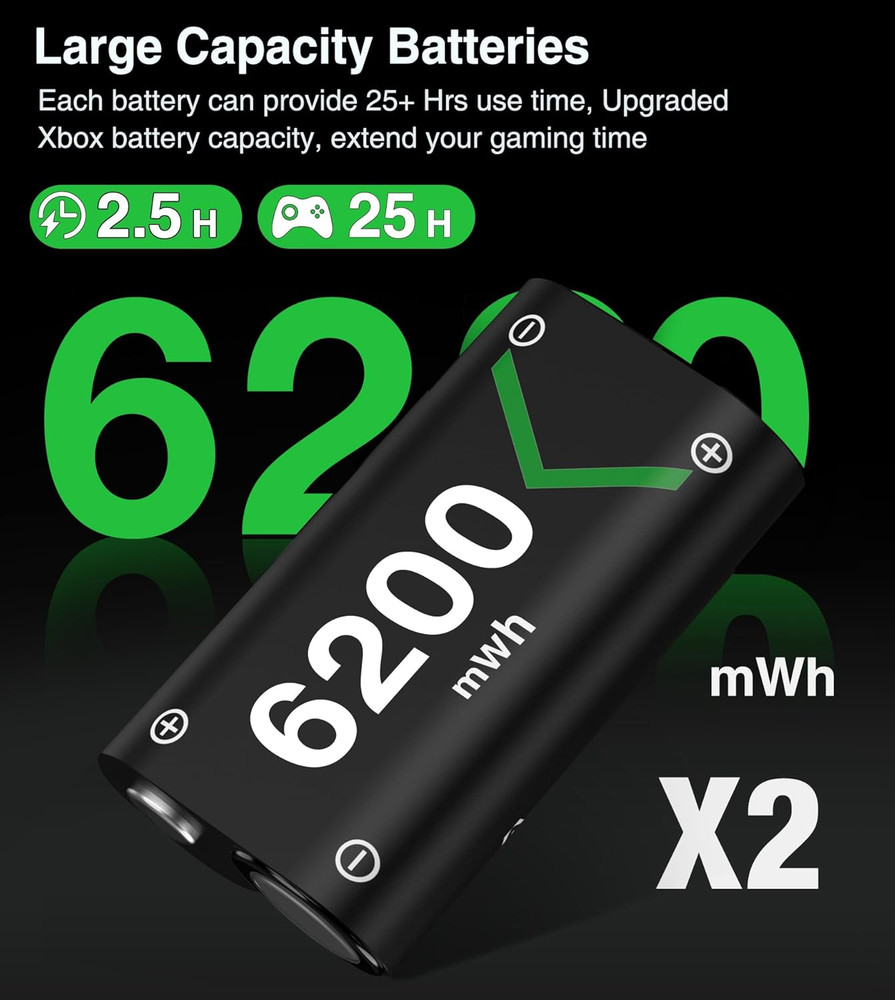 for Xbox Controller Battery Pack, 2X6200Mwh Rechargeable Battery Pack For