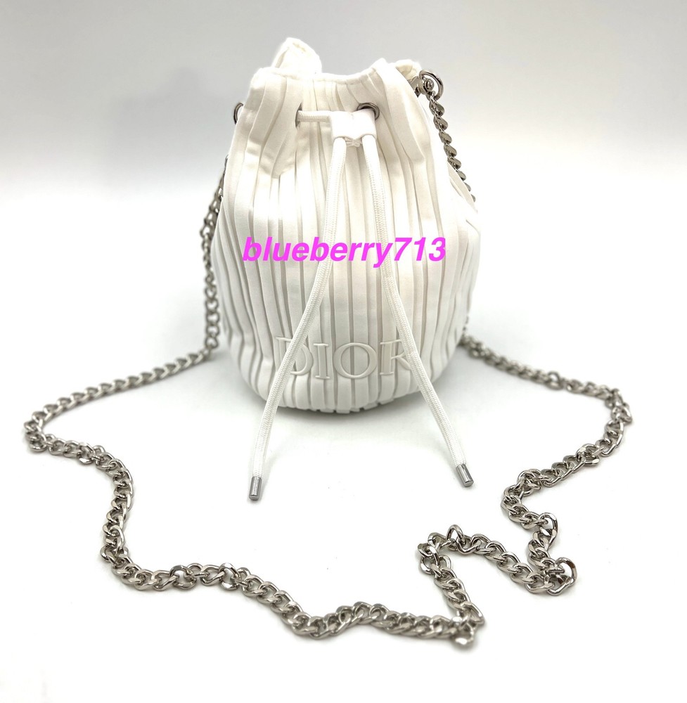 Christian Dior Cosmetic Makeup Drawstring Bag with Chain ~ White