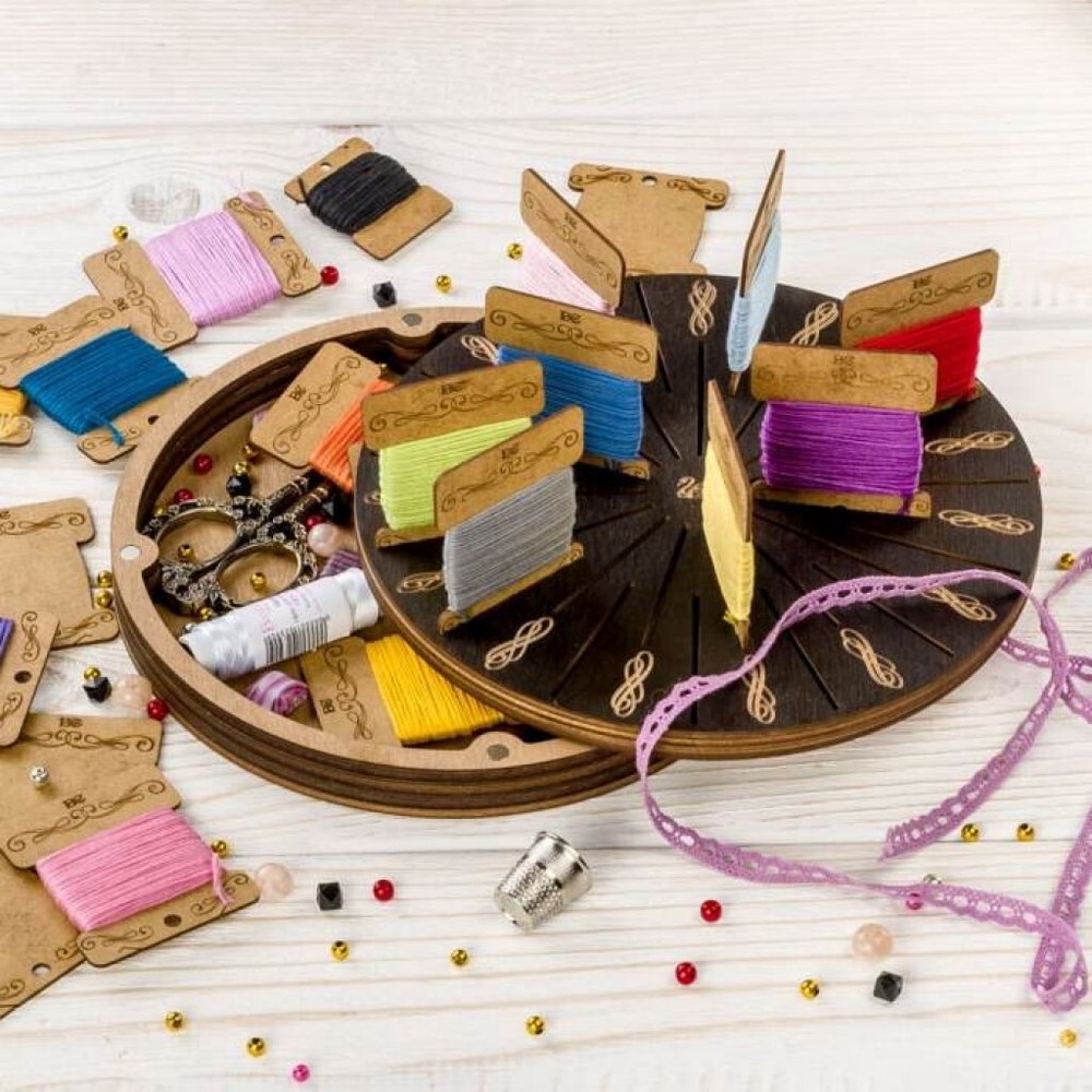 Plywood Needlework Box + 32 spools Needlework Organizer Thread/Floss organizer
