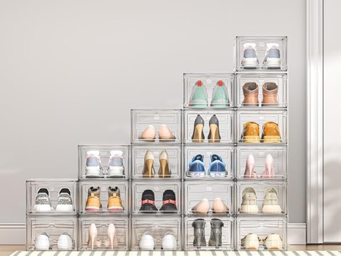 Magnetic Front Door Shoe Storage Boxes - 6 Pack Stackable Containers