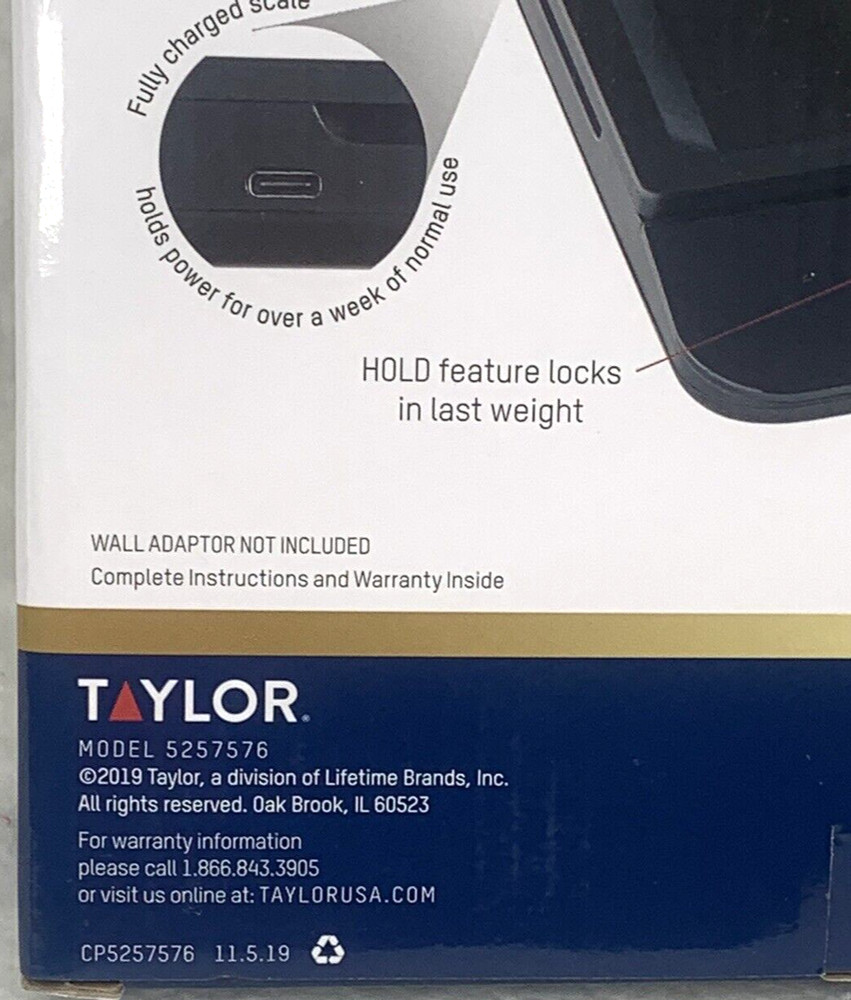 Taylor Kitchen Digital Scale Max 11 Lb. USB Rechargeable Multi-Function Black