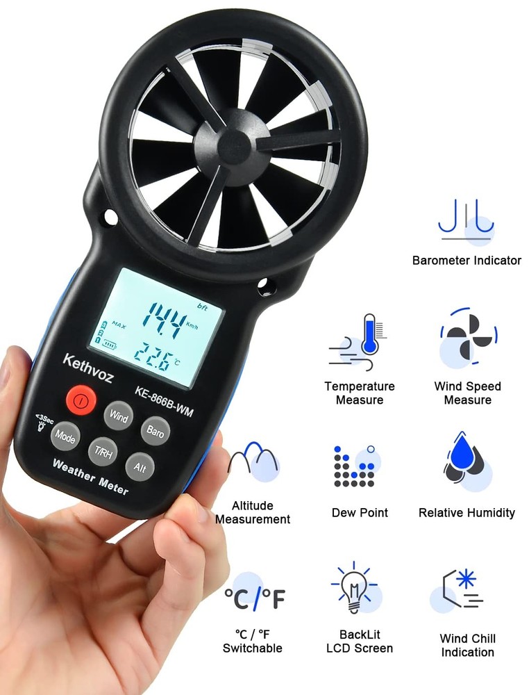 Digital Anemometer Handheld Wind Meter for Measuring Wind Speed, Wind...