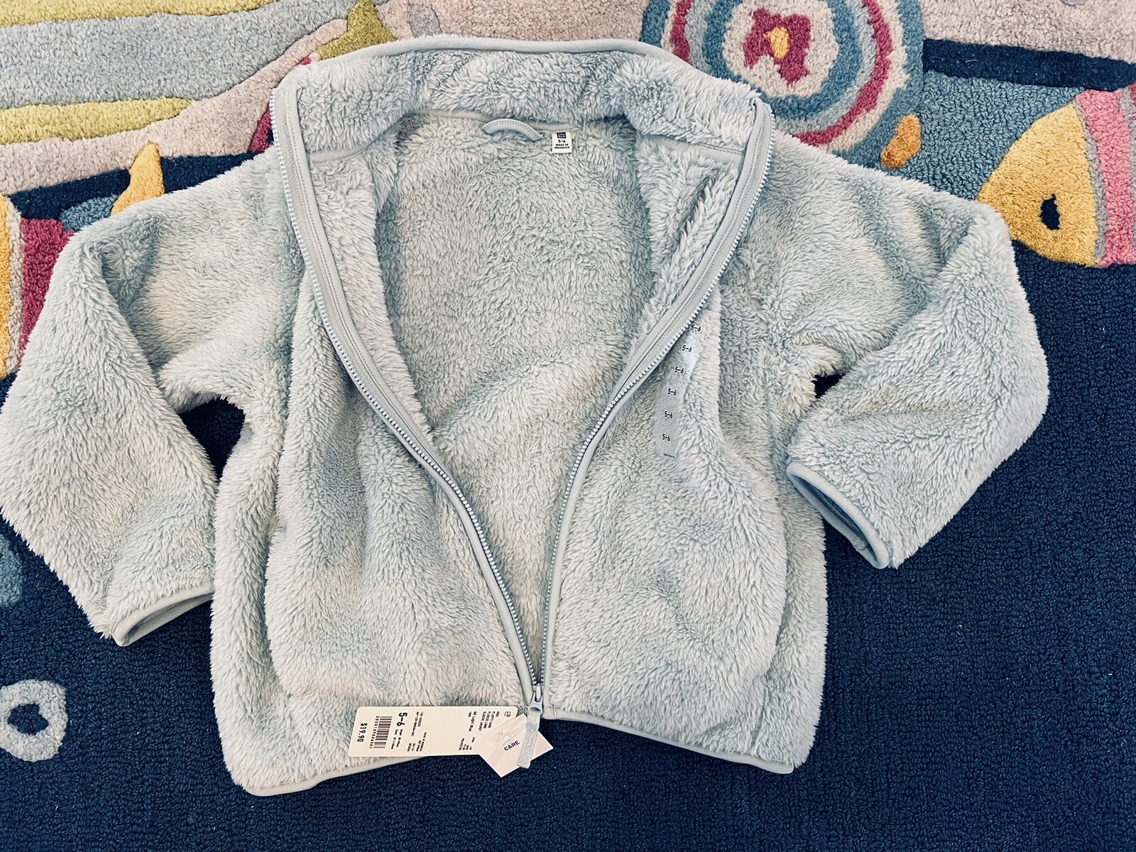 NEW Uniqlo Girls 5-6 Light Blue Fluffy Yarn Original Fleece Full Zip Jacket NWT