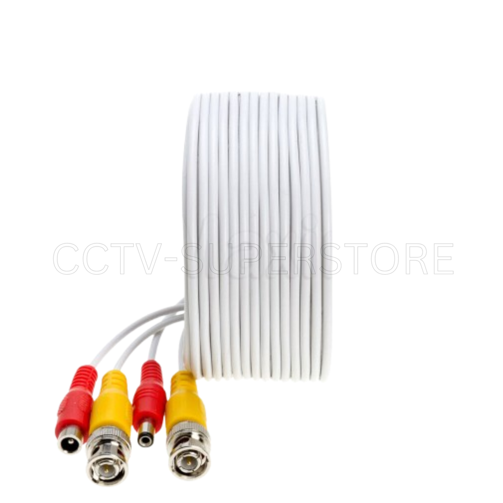 CCTV Security Camera Cable BNC Extension Power Surveillance DVR 10FT-100FT White