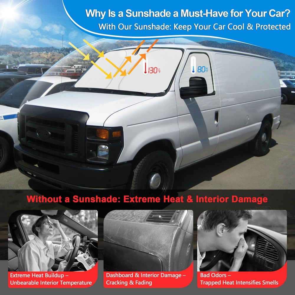 ULROLIT Front Side Window Sun Shade for 1992-2025 Fo-rd E-Series E-150 E-250 ...