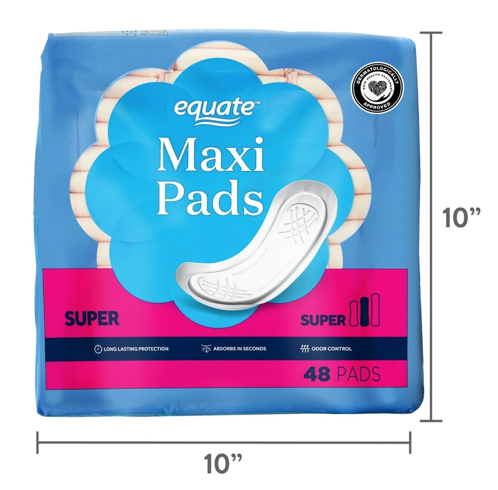 Equate Super Protection Maxi Pads, 48-Count