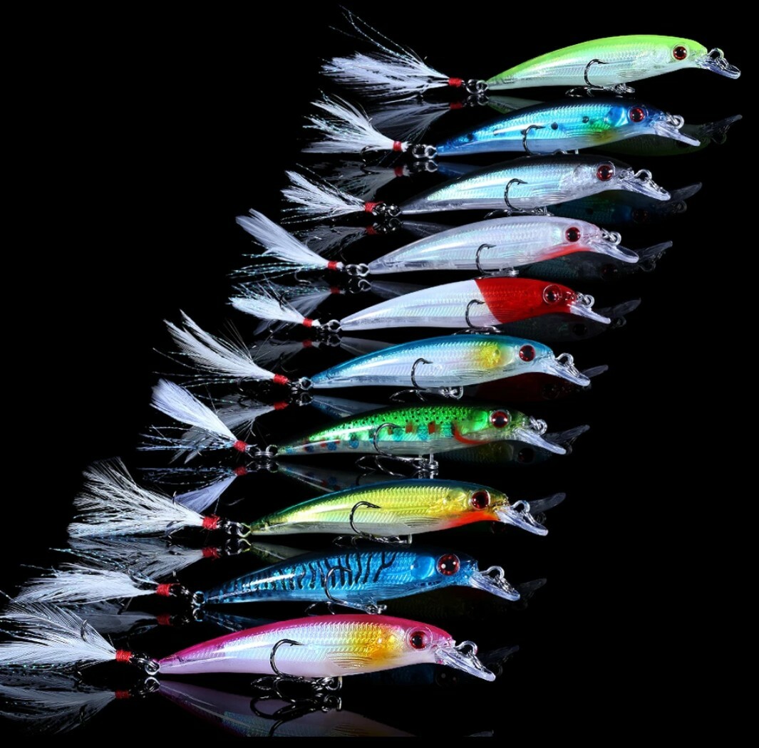 10 pcs Hard Minnow Fishing Baits Bass Lures Crankbait Tackle Wobbler New Lot