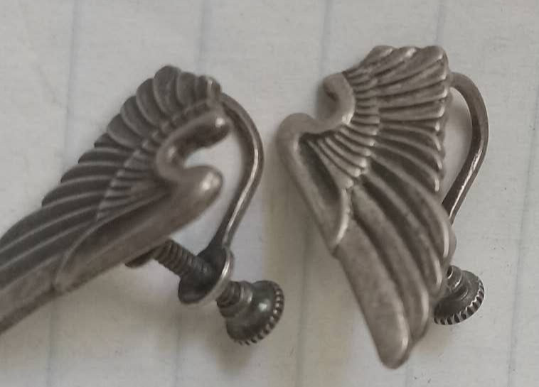 Rare WWII WW2 Sterling Silver Army Air Forces HALF WINGS Sweetheart Earrings Lot