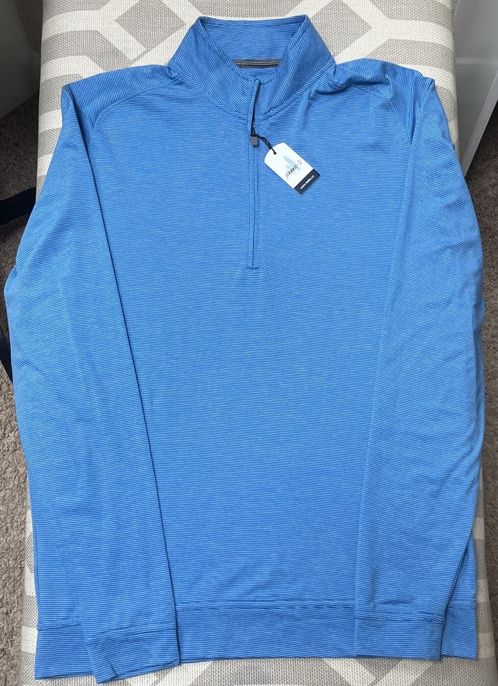 johnnie-O Vaughn Blue Stripe (BISCAYNE) Performance 1/4 Zip Pullover. Small