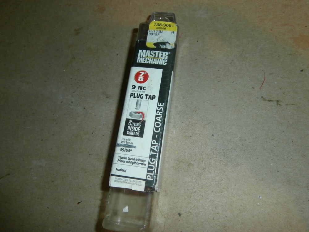 Master Mechanic 7/8" 9 NC Bolt Thread  Plug Tap  - New