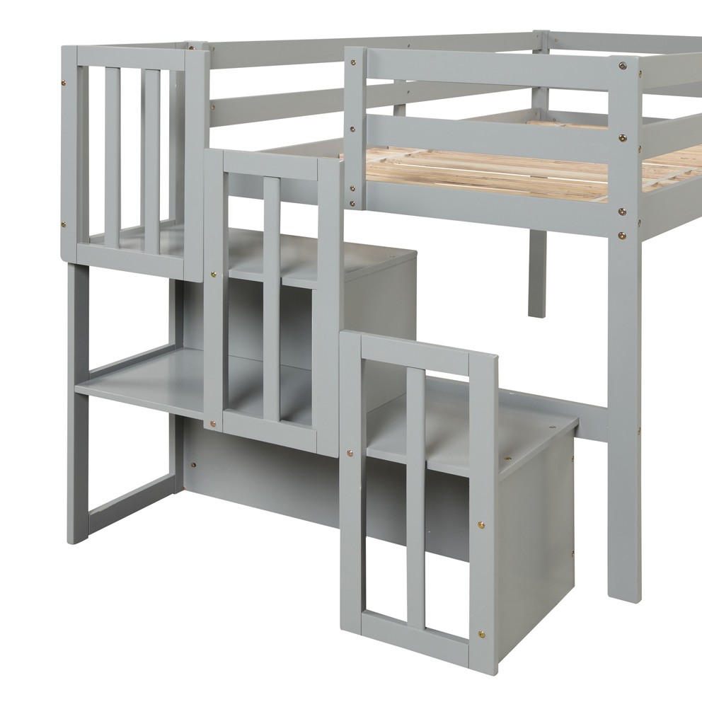 Loft Bed with Staircase Gray Twin Bed Frames