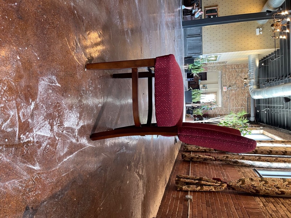 Red upholstered restaurant dining chairs. Excellent condition
