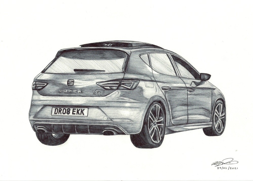 Personalised Realistic Pen Drawing: Car (see description)