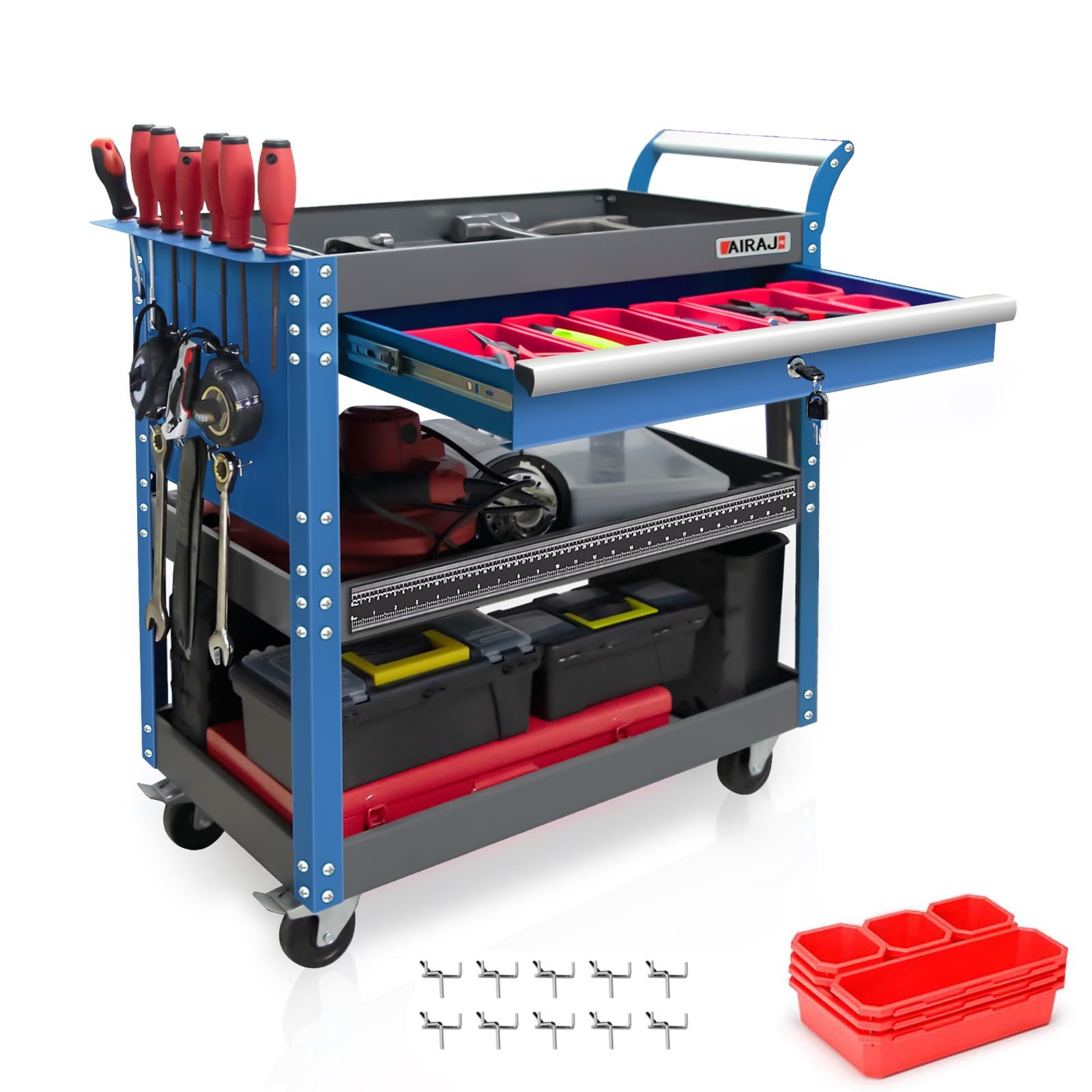 Heavy Duty 3 Tier Rolling Tool Cart,440LBS Mechanic Tool Cart with Drawers