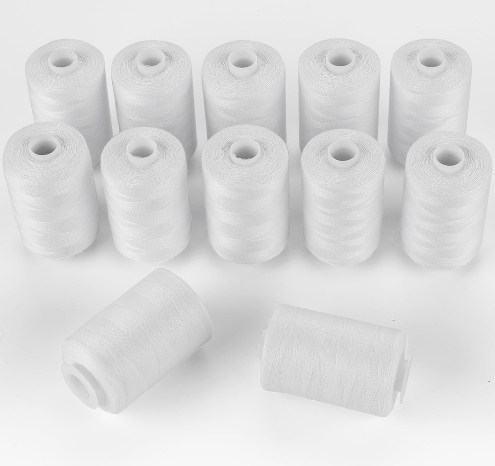 Sewing Thread 12 Spools 1000 Yards Each All Purpose Polyester White