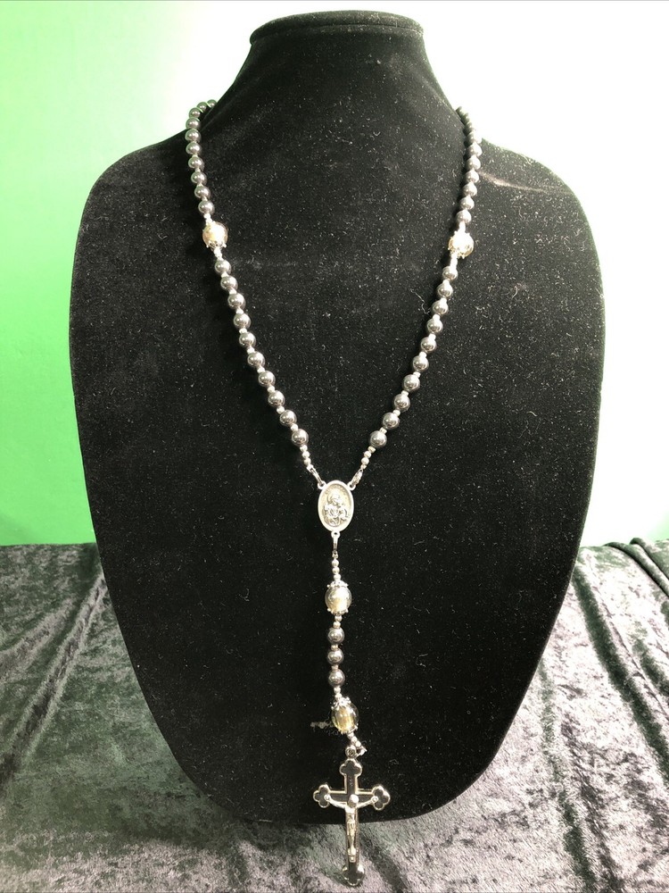 Italian Hematite Beads St. Joseph Rosary Cross