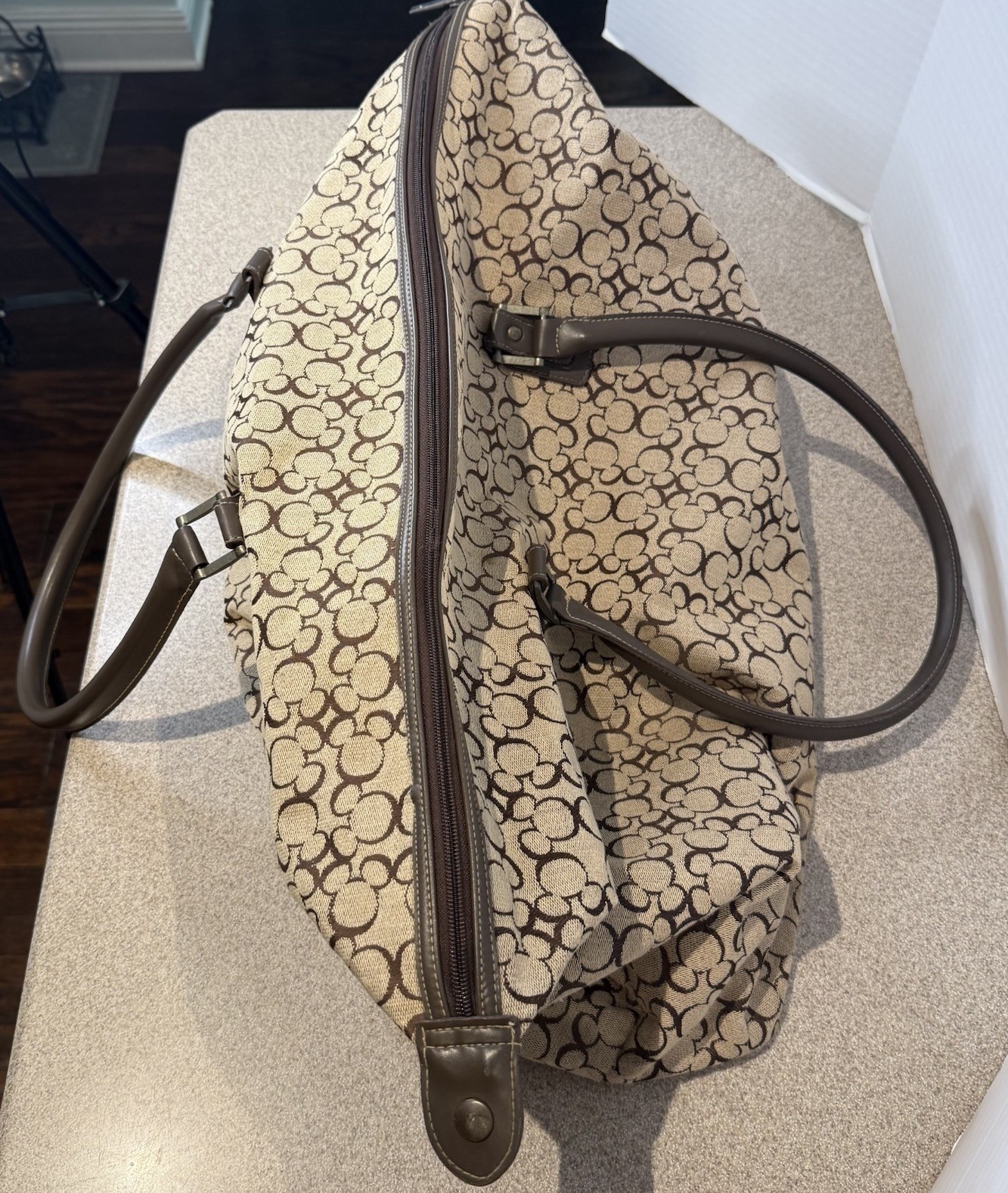 Rare Walt Disney World Mickey Mouse Pattern Woven Weekender Tote Bag